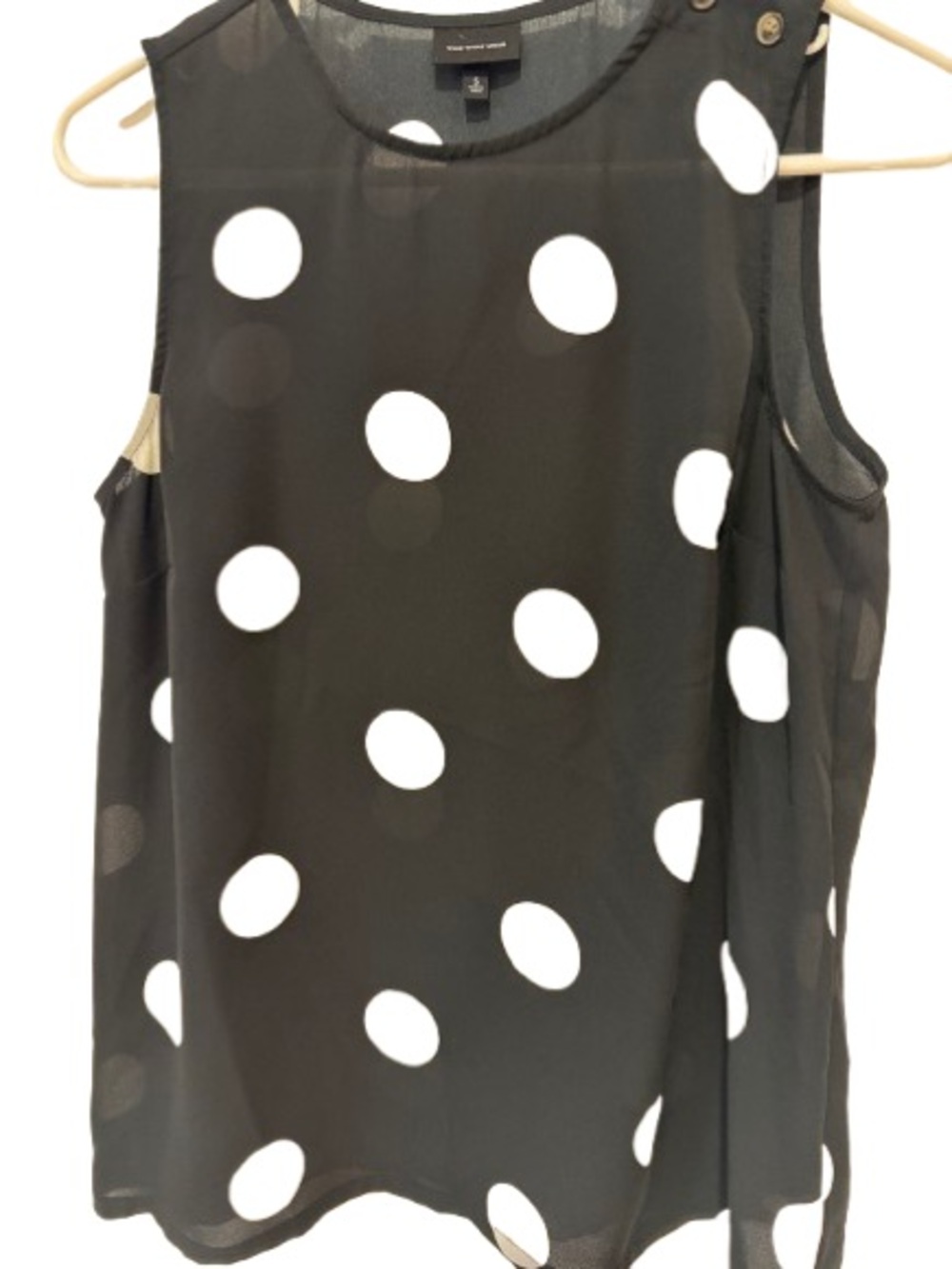 Who What Wear Blk/Wh Polka Dot Chiffon Tank Top With Shoulder Buttons Size Small